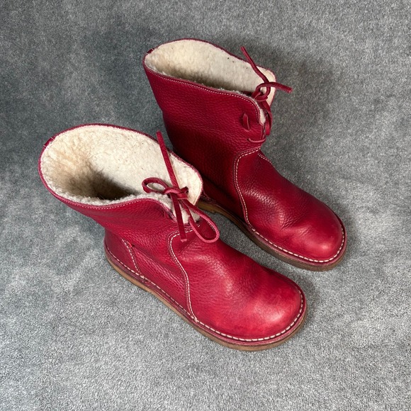 Duckfeet Arhus Shearling Red Pebbled Leather Boots Women's Size EU 42 US 10.5-11 - Picture 4 of 16